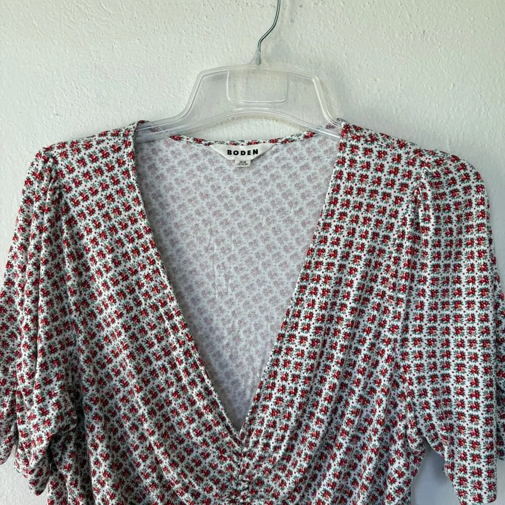 Boden Floral Ruched V-Neck Blouse Size US 20/22 UK 22